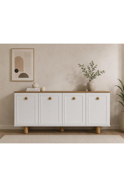 Vento Çıtalı Bohem Konsol 160cm 4 Kapaklı Geniş Depolama Alanlı Modern Salon ve Yemek Odası Konsolu
