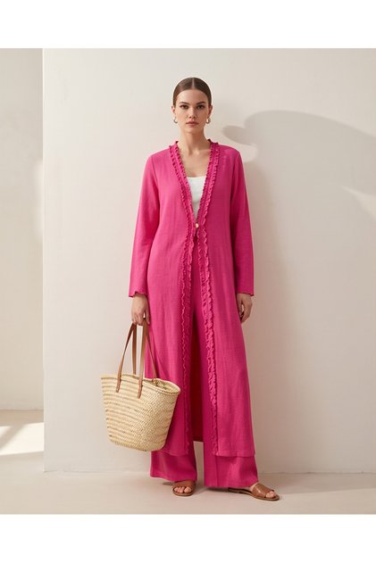 Women's Resort Wear Elasticated Trousers and Long Jacket Linen Set