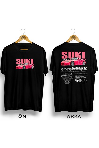 تيشيرت S2000 Pink Suki / مصنوع من القطن بنسبة 100% 24/1 قماش فاخر باللونين الأسود والأبيض