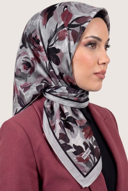 Caiet de scris cu cusături și model floral, gri burgundă, pentru femei
