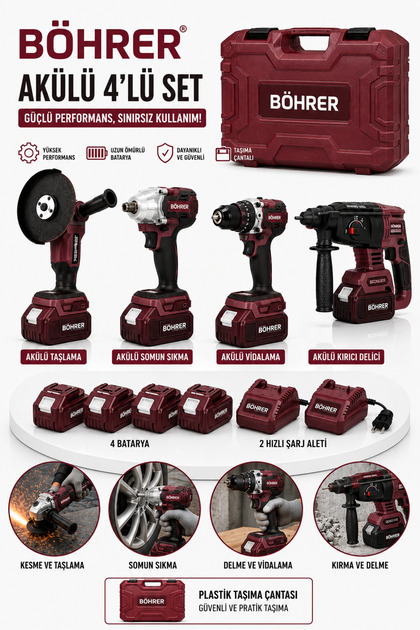 BA011396 4 BATARYA 2 ŞARJ ALETİ 4 MAKİNE KOMBO SET - 36V 5AH