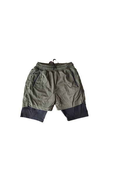 Makiteks Khaki Quick Dry 2 in 1 Adult Unisex Sport Unprinted Tights Shorts with Zipper Pocket for Running,Gym,Carpet Field and Fitness Shorts