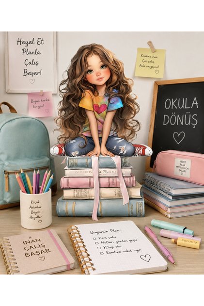 Books and Girl Image, School, Children's Room, Glass, Wall Sticker; 50 X 82 cm