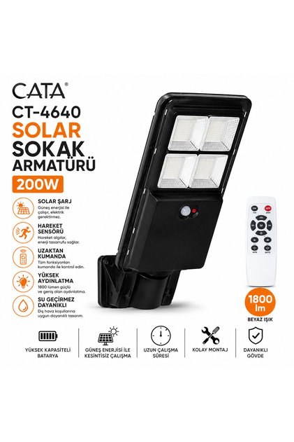 200W Uzaktan Kumandalı Hareket Sensörlü CT-4640 Güneş Enerjili -Dış Mekan Aydınlatma