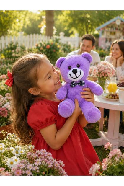 25 cm Plush Teddy Bear with Bow Tie, Gift for Lover, Birthday Gift, Purple