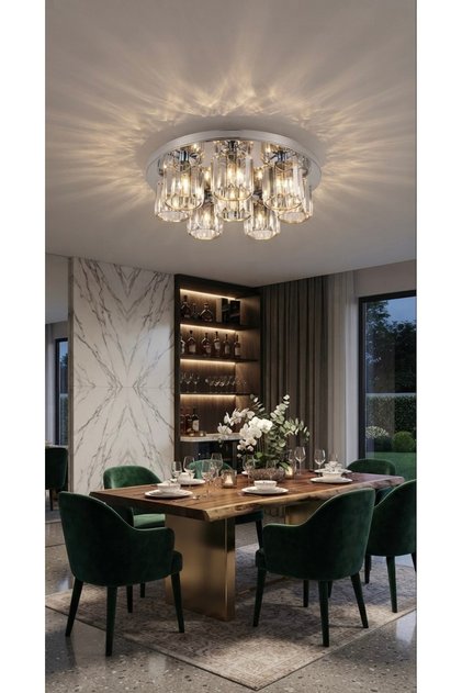 Modern Kristal Şık Salon Avizesi 50 cm Krom Kaplama Metal Gövde E27 Duy Uzun Kristal Taşlı Lüks Tavan Avizesi Oturma Odası Yemek Odası Koridor Antre Aydınlatma Avize