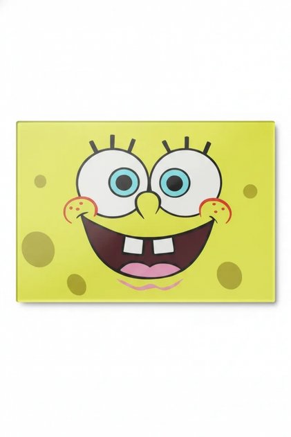 Spongebob Patterned Glass Cutting Board and Presentation Plate 25 X 35 cm