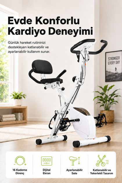 X Bike Tekerlekli 3’ü 1 Arada 16 Kademeli Katlanabilir Kondisyon Bisikleti
