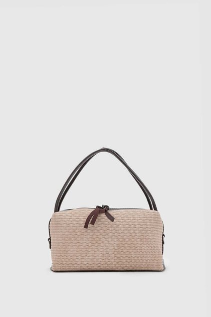 Blossom Knotted Straw Handbag and Crossbody Women's Bag Mink