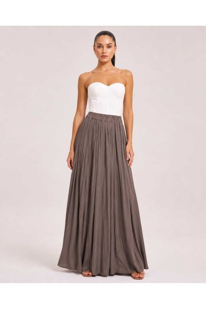 Women's Single Jersey Combed Cotton Maxi Length Flowy Skirt with Lining