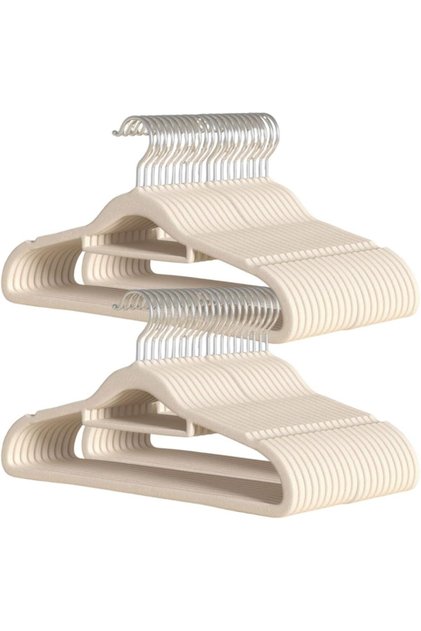 Velvet Clothes Hangers,360 Degree Rotatable Hook, Beige 43 cm, Set of 30