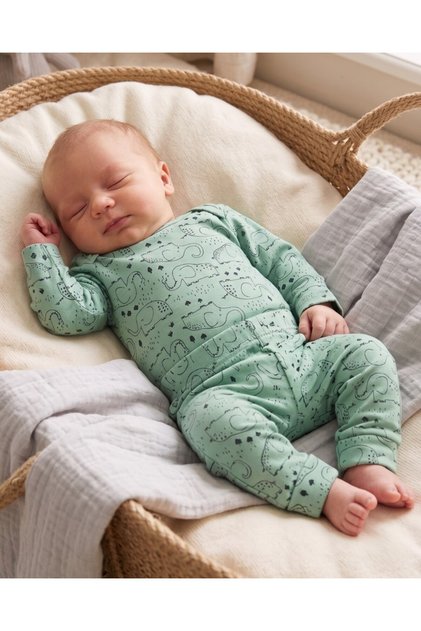 100% Cotton 0-3-6-9-12 Months Elephant Printed Snap-On Bodysuit with Pants 2-Piece Ribbed Thin Set