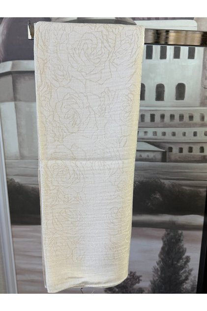 Ecru Jacquard Rose Patterned Cotton Shawl