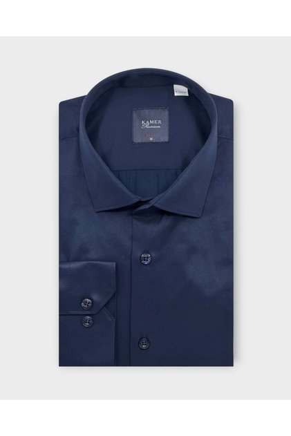 Slim Fit 8 Drop Solid Navy Blue Shirt 2102L