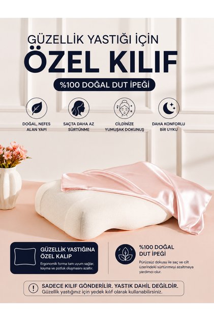 Silkworm Life Güzellik Yastığına Özel %100 Saf Dut İpeği Yedek Yastık Kılıfı Ergonomik 55x35 cm - Pembe