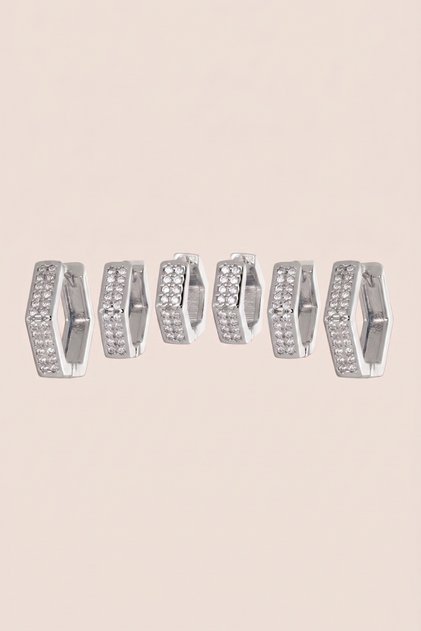 Silver Color Zircon Stone Hexagon 6-Piece Hoop Earring Set