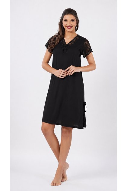 Women's Ring Viscose V-Neck Nightgown(Dress) Short Sleeve Lace Detailed Comfortable Fit