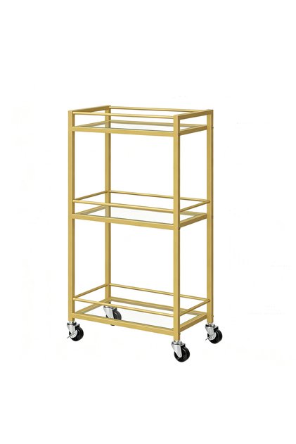 FFD Gold 3-Tier Rolling Bar Cart with Glass Shelves - Mobile Serving Trolley for Kitchen, Dining Room, Coffee Station & Home Bar