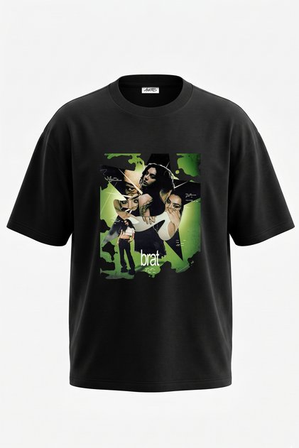 Charli Xcx Brat_2 Design Printed Oversize Black T-Shirt
