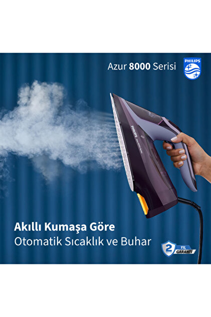 Akıllı Kumaşa Göre Isı Ayarlayan Azur Elite 240g Şok Buhar 55g/dk Sürekli Buhar 3000W Güçlü SteamGlide Plus Taban Ütü + Şarjlı Hav%Yün Temizleyici Hediye(Onerous)