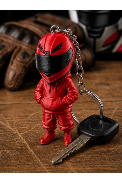 Motorcycle Helmeted Figure Keychain – 3D Printing