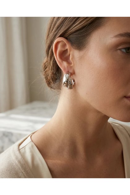Women's Earrings 316L Steel Silver Color Asymmetric Hoop Model Jewelry Accessory
