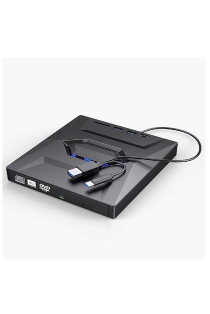Black USB 3.0 Type-C External CD DVD Drive with USB HUB Type-C SD Card Reader, CD DVD RW ROM Disk Pl