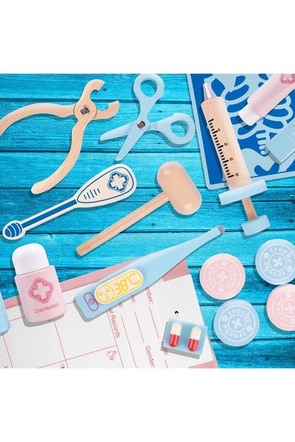 Set de doctor din lemn pentru copii, trusă de prim ajutor, cadou mic de doctor + cutie