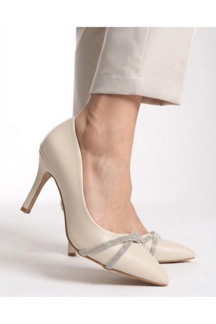 Women's pointed-toe pumps with stone embellishments and a 8cm stiletto heel