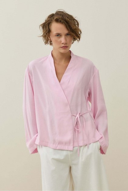 Pembe Kruvaze Bağlamalı Mini Kimono