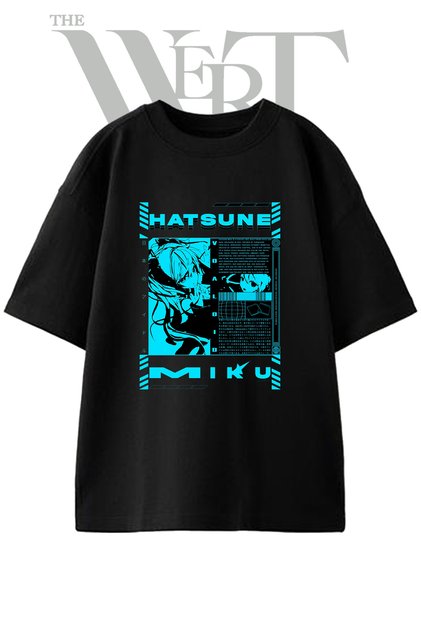 Hatsune Miku_1 Design Printed Unisex Black Oversize T-Shirt