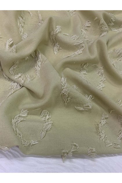 Fringed Linen Fabric - Oil Green Color