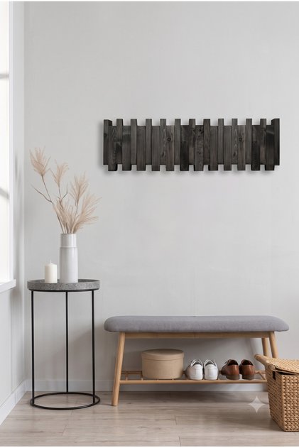 12'li Dekoratif Ahşap Piano Askılık, Boho Duvara Monte Piano Portmanto, 12 Askılı