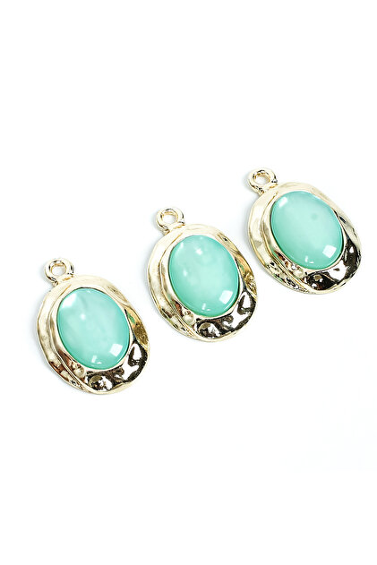 1 Adet - 33 mm Su Yeşili Renk Taşlı Oval Uç, Charm Uç, Altın Kaplama 1.Kalite Kararmaz