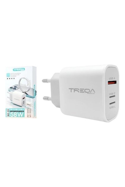 ταχυφορτιστής, 2 θύρες USB, 1 θύρα USB-C PD 58W, καλώδιο Lightning 1μ., 18x9x3εκ., λευκό