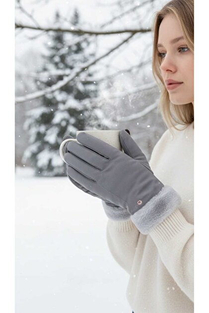 Parachute Fabric Touchscreen Plush Inside Women Gloves