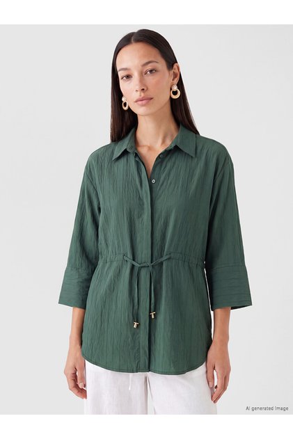 Ozmarka New Season Green Striped Lace-Up Oversize Women's Shirt