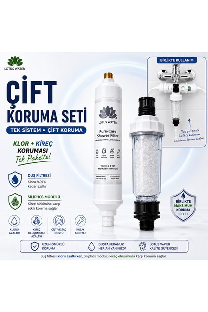 Pure-Care Duş Filtresi + Siliphos Modülü | Klor ve Kirece Karşı Çift Koruma | Banyo Filtresi