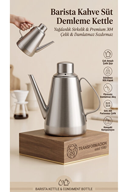 Damlatmaz Sızdırmaz Yağdanlık Sirkelik ve Barista Kahve Süt Demleme Kettle 304 Paslanmaz Çelik (710 ml ) 723400