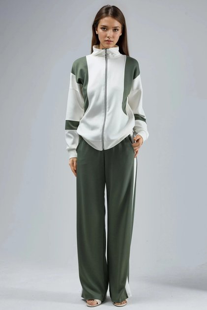 Soft Touch Color Blocked Modal Textured Zippered Tracksuit Set