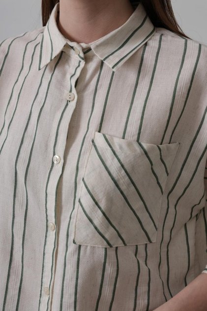Striped Short Shirt - Beige-Green