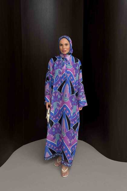 Patterned Chiffon Shawl Dress 32-2930
