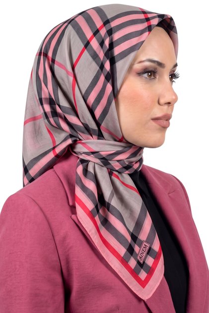 Women's Gray Pink Plaid Patterned Cotton Stitched Writing Pad