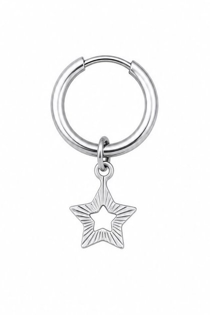 Unisex Silver Color Surgical Steel Dangle Star Figured Hoop Earring 1 Piece