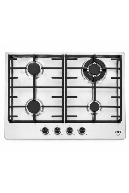 60cm Built-In Gas Hob, 4 Burners, Stainless Steel, Cast Iron Pan Supports, 3.5kW Wok Burner, Metal Knobs, Auto Ignition, Flame Failure Safety Device, 8kW