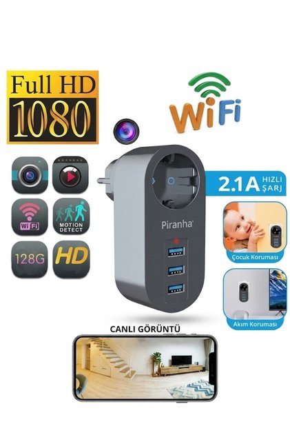 Akım Korumalı Şarj Adaptörü Güvenlik Kamerası Wifi Mini Full HD 4K Bakıcı Kamera