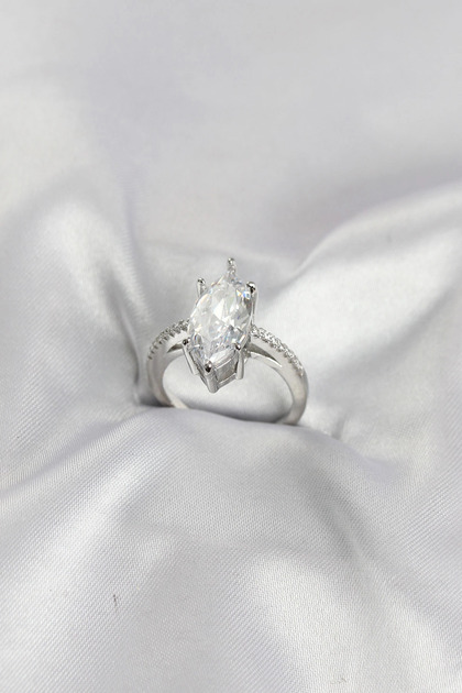 Silver Color Brass Marquise Cut Zircon Stone Women's Ring