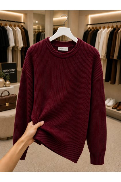 Kadın Premium Oversize Yumuşak Bisiklet Yaka Triko Kazak