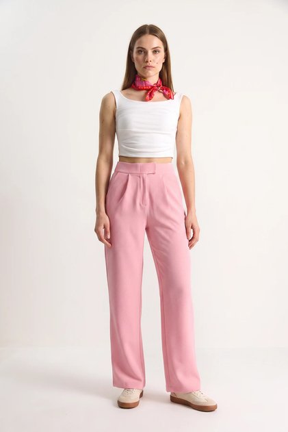 Women's Comfortable Palazzo Dusty Pink Trousers with Velcro Waist