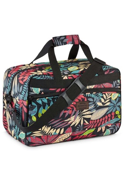 Geantă de călătorie pentru avion, la preț redus, neagră cu imprimeu floral, Zagatto, 20L, impermeabilă, bagaj de mână